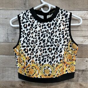 Valiant Paris Womens Leopard Baroque Gold Crown Crop Top‎ WCKT1314 White Multi L